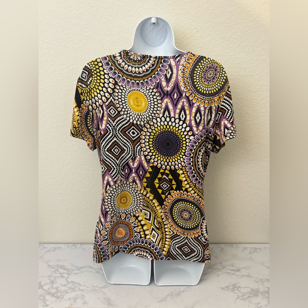 Cable & Gauge Women's Top - Short Sleeve V-Neck Sz L Paisley Faux Wrap Ruched - Picture 3 of 4